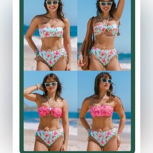 Floral Reversible Bikini Set with Pink and Orange Flowers